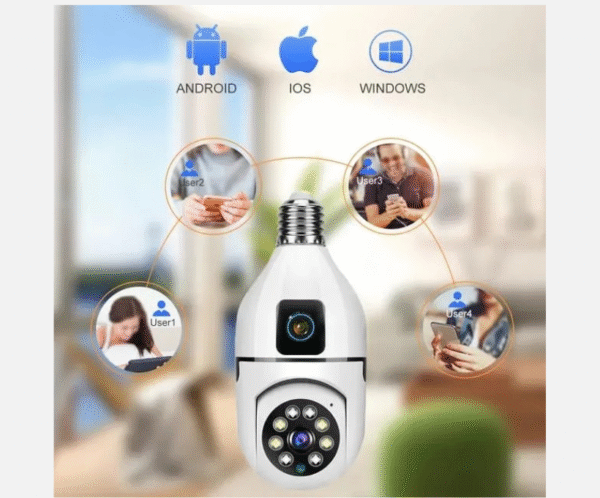 Dual-Lens Smart Bulb Security Camera – WiFi, Night Vision, Discreet Home Surveillance